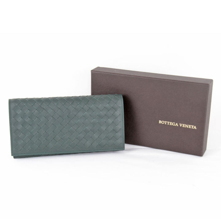 美品『USED』 
BOTTEGAVENETA ボッテガヴェネタ 
 イントレチャート 長財布 
レザー ダークグリーン