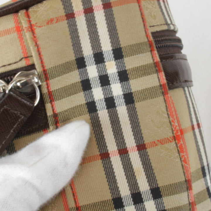 美品『USED』 
BURBERRY バーバリー 
 ノバチェック シャドーホース バニティ ポーチ 
キャンバス ベージュ