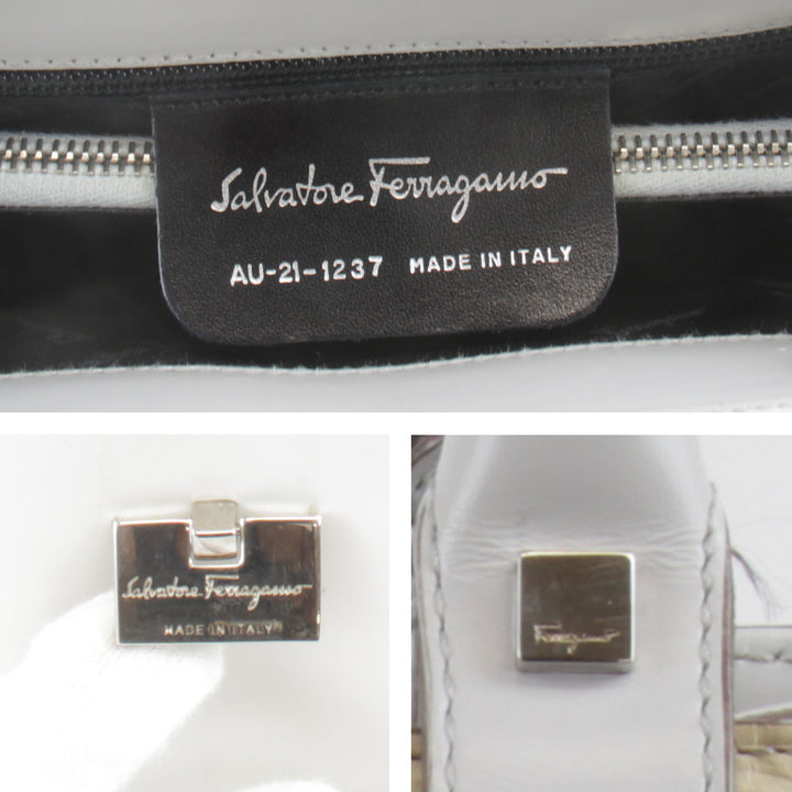 『USED』 
Salvatore Ferragamo フェラガモ 
 ガンチーニ AU-21-1237 トートバッグ 
レザー ベージュ×ホワイト