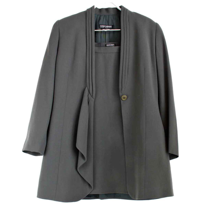 『USED』 
GIORGIO ARMANI ジョルジオアルマーニ 
 ジャケット＋ラップスカートセット セットアップ 
ウール/レーヨン グリーングレー