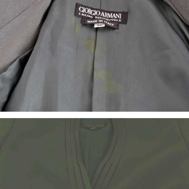 『USED』 
GIORGIO ARMANI ジョルジオアルマーニ 
 ジャケット＋ラップスカートセット セットアップ 
ウール/レーヨン グリーングレー