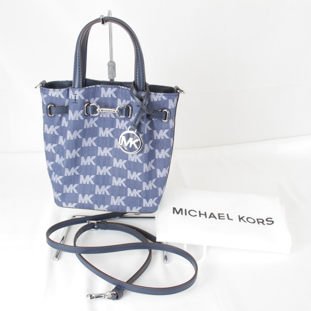 極美品『USED』 
Michael Kors マイケルコース 
 MKシグネチャー ショルダーバッグ 
キャンバス/レザー ブルー