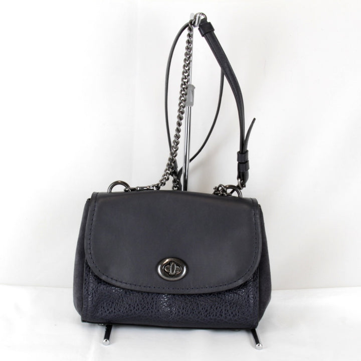美品『USED』 
COACH コーチ 
 F22349 チェーン ショルダーバッグ 
レザー/スウェード ネイビー