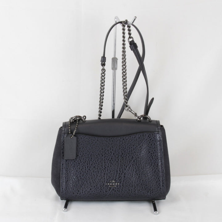 美品『USED』 
COACH コーチ 
 F22349 チェーン ショルダーバッグ 
レザー/スウェード ネイビー