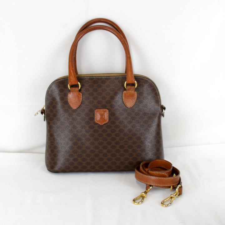 【価格改定】『USED』 
CELINE セリーヌ 
 マカダム ストラップ ハンドバッグ 
PVC/レザー ブラウン