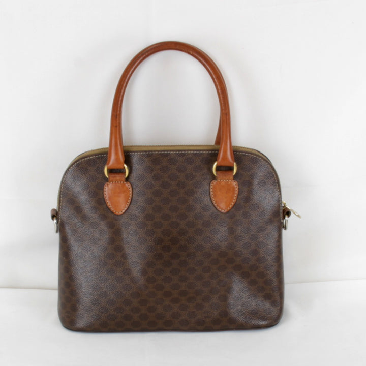 【価格改定】『USED』 
CELINE セリーヌ 
 マカダム ストラップ ハンドバッグ 
PVC/レザー ブラウン