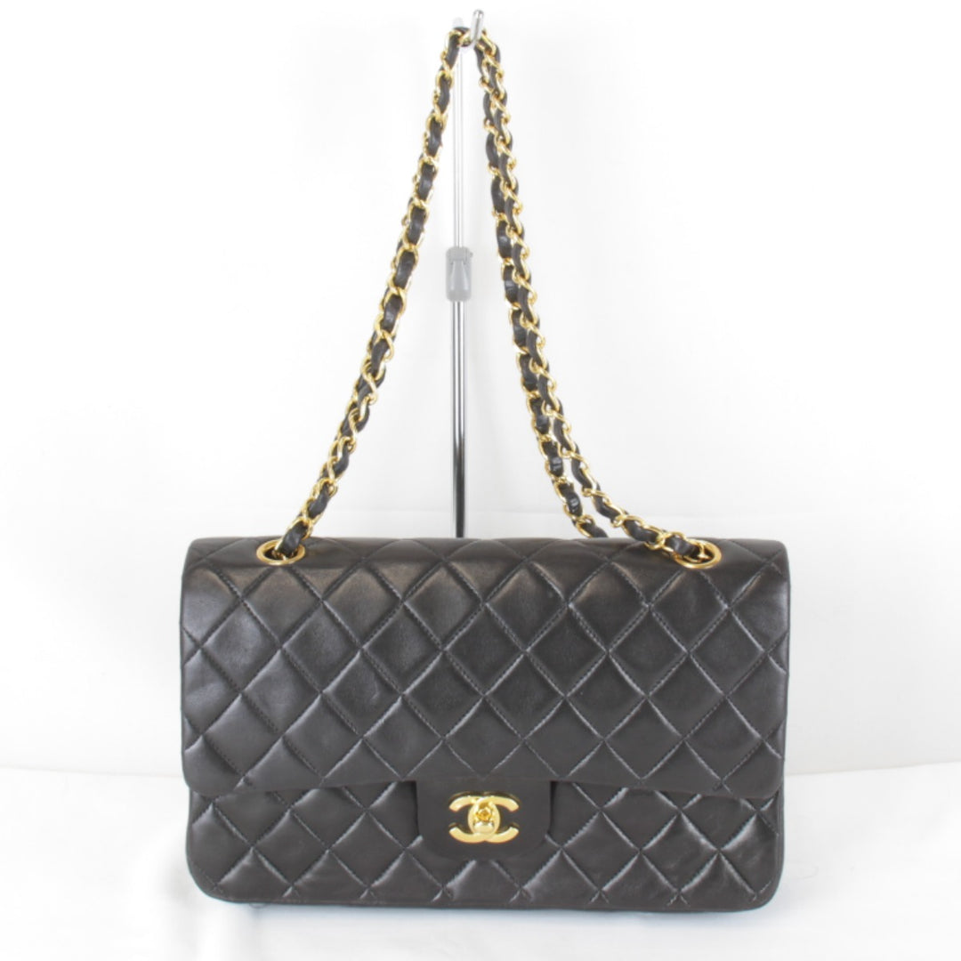 『USED』 
CHANEL シャネル 
 ダブルフラップ マトラッセ チェーンショルダー シール付 箱・袋有 ショルダーバッグ 
ラムスキン ブラック