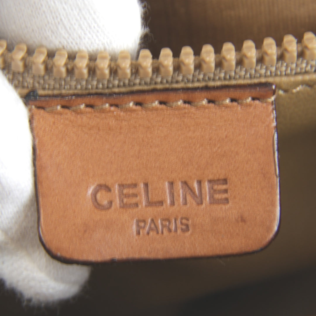 【価格改定】『USED』 
CELINE セリーヌ 
 マカダム ラウンド型 ショルダーバッグ 
レザー/PVC ブラウン