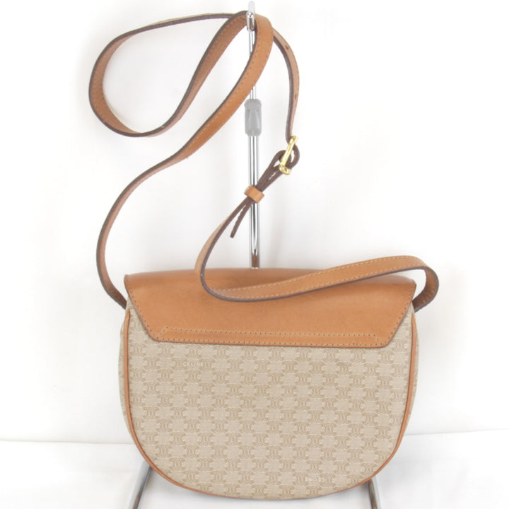 【価格改定】『USED』 
CELINE セリーヌ 
 マカダム ラウンド型 ショルダーバッグ 
レザー/PVC ブラウン