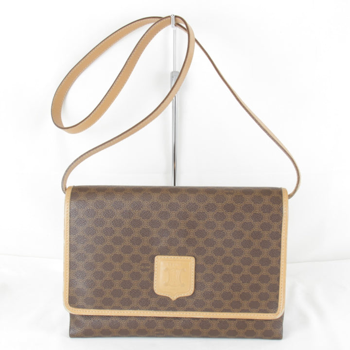 【価格改定】『USED』 
CELINE セリーヌ 
 マカダム ショルダーバッグ 
PVC/レザー ブラウン