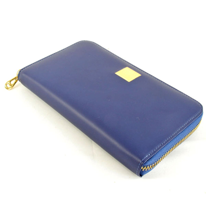 良品『USED』 
Enrico Coveri エンリコ・コベリ 
 ラウンドファスナー 長財布 
レザー ブルー×ゴールド