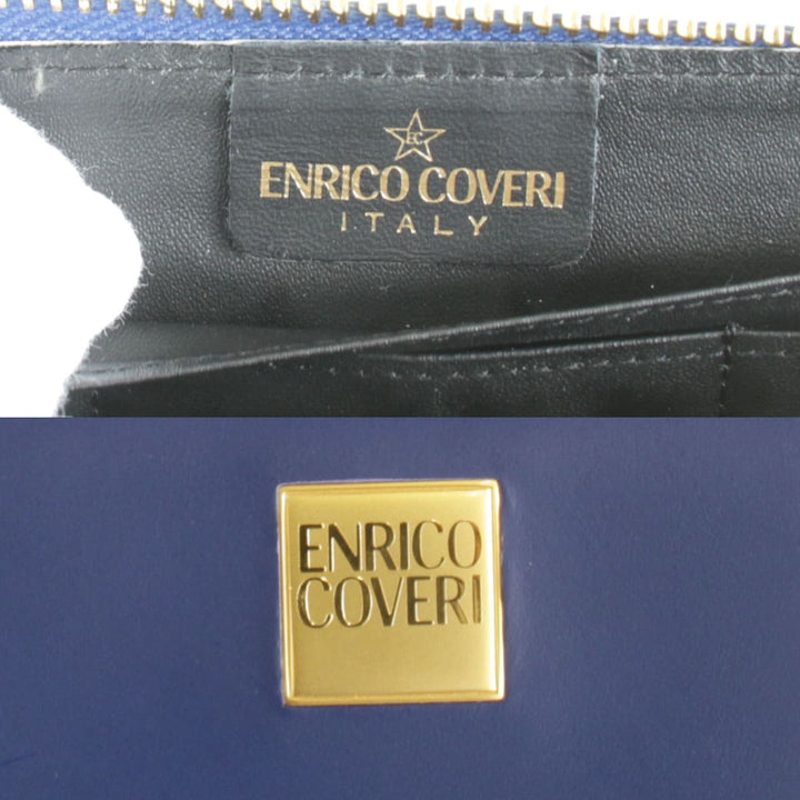良品『USED』 
Enrico Coveri エンリコ・コベリ 
 ラウンドファスナー 長財布 
レザー ブルー×ゴールド