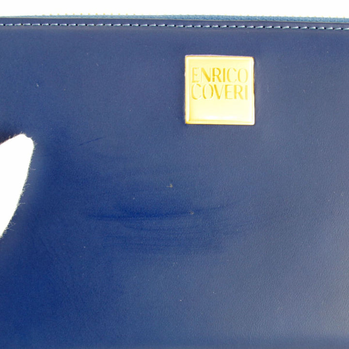 良品『USED』 
Enrico Coveri エンリコ・コベリ 
 ラウンドファスナー 長財布 
レザー ブルー×ゴールド