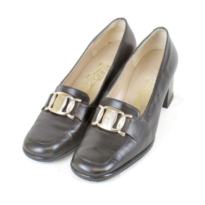 『USED』 
Salvatore Ferragamo フェラガモ 
 ビット パンプス 
レザー ブラック