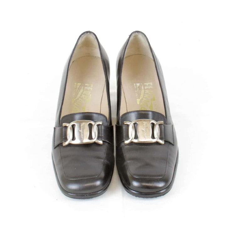 『USED』 
Salvatore Ferragamo フェラガモ 
 ビット パンプス 
レザー ブラック