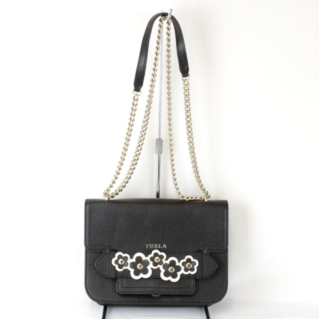 【価格改定】良品『USED』 
Furla フルラ 
 チェーン ショルダーバッグ 
レザー ブラック
