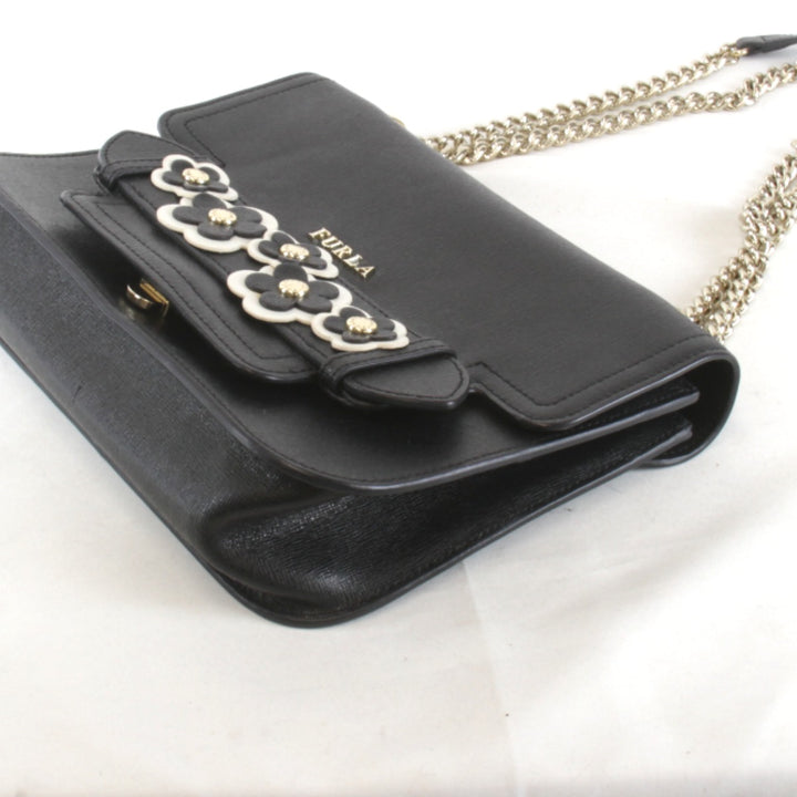 【価格改定】良品『USED』 
Furla フルラ 
 チェーン ショルダーバッグ 
レザー ブラック