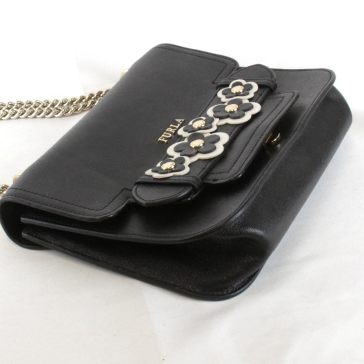 【価格改定】良品『USED』 
Furla フルラ 
 チェーン ショルダーバッグ 
レザー ブラック