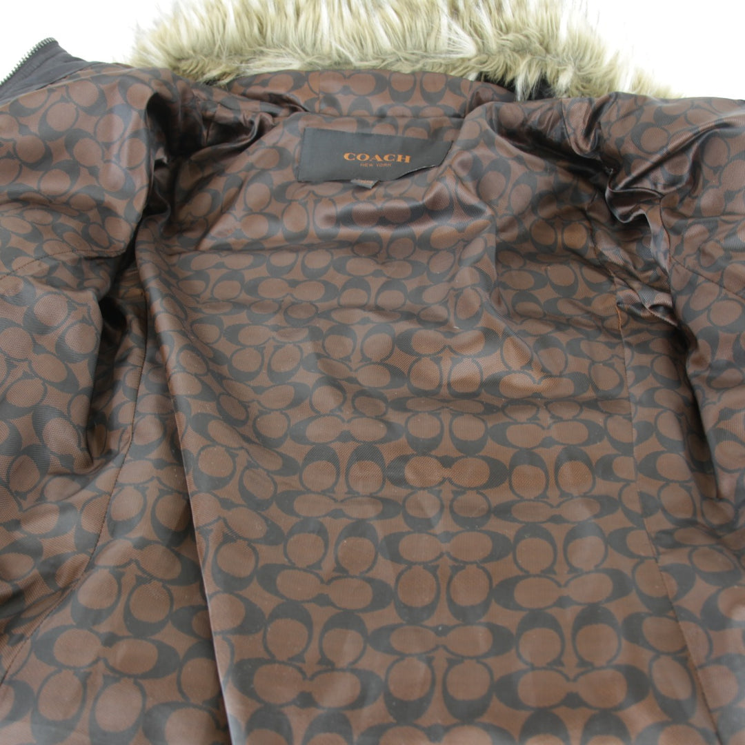 『USED』 
COACH コーチ 
 裏シグネチャー ベルトダウンコート XSサイズ ダウンジャケット 
ナイロン/ポリエステル /フェイクファー/ダウン/フェザー ブラック