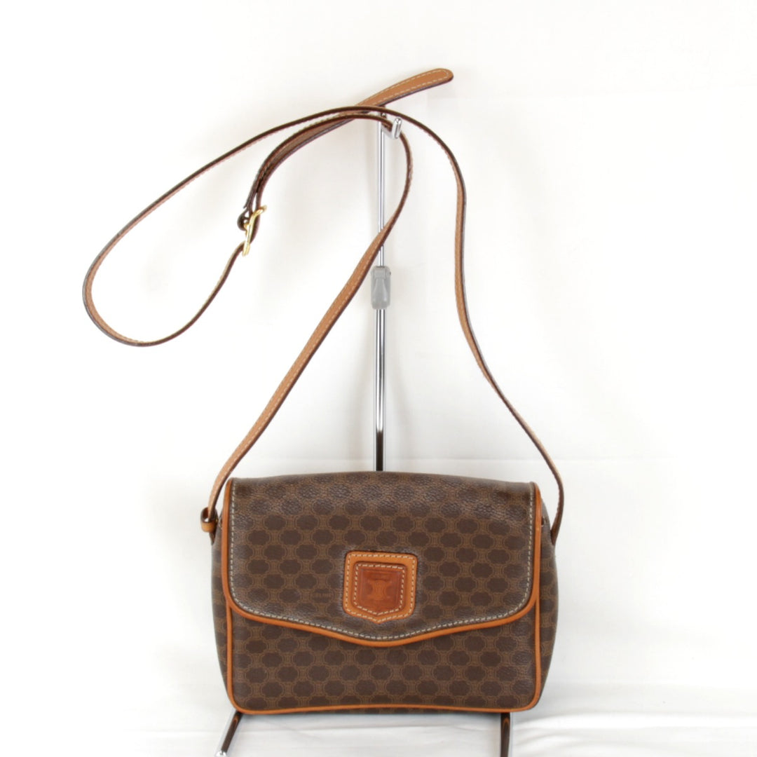 『USED』 
CELINE セリーヌ 
 マカダム柄 ショルダーバッグ 
PVC/レザー ブラウン