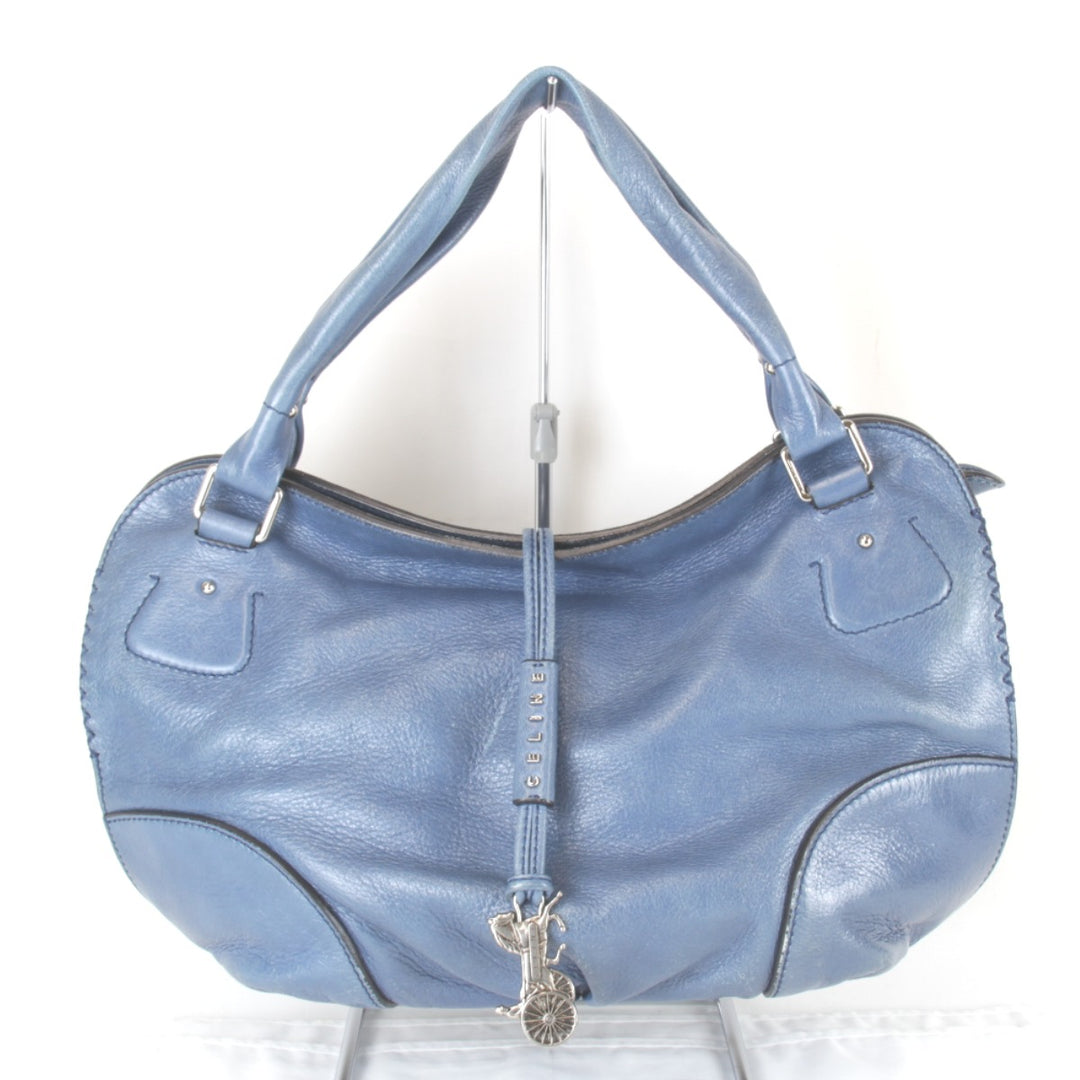 『USED』 
CELINE セリーヌ 
 ビタースウィート ハンドバッグ 
レザー ブルー スタイリッシュな形 馬車金具 ポケットが多く多機能