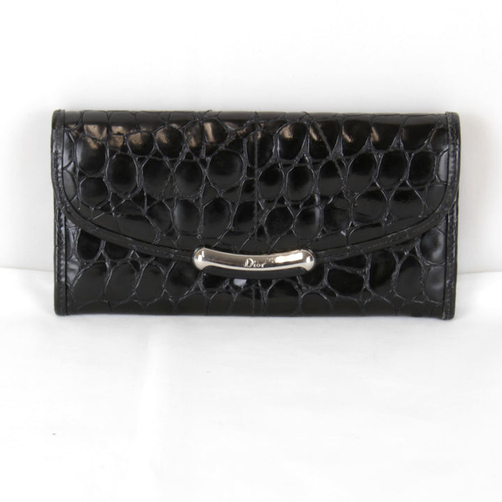 『USED』 
Christian Dior クリスチャンディオール 
 型押し 長財布 
レザー/PVC ブラック