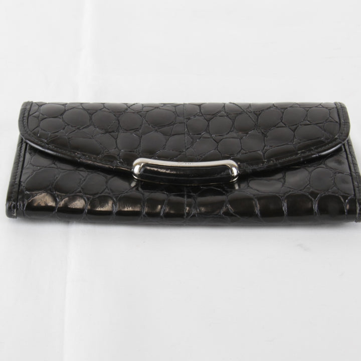 『USED』 
Christian Dior クリスチャンディオール 
 型押し 長財布 
レザー/PVC ブラック