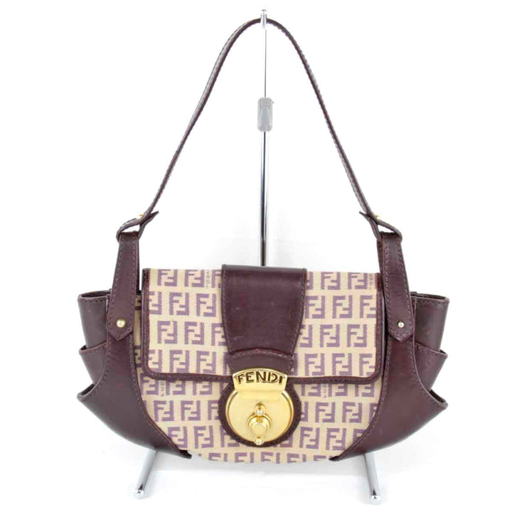 『USED』 
FENDI フェンディ 
 ズッキーノ ハンドバッグ 
キャンバス/レザー ダークパープル