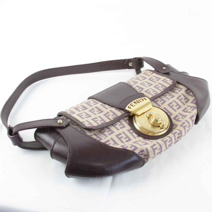 『USED』 
FENDI フェンディ 
 ズッキーノ ハンドバッグ 
キャンバス/レザー ダークパープル
