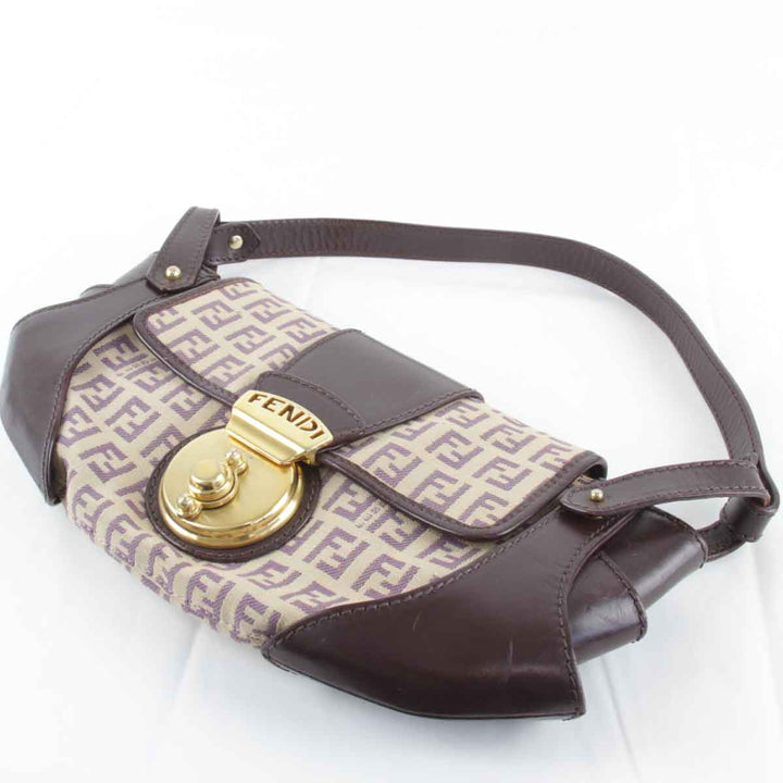 『USED』 
FENDI フェンディ 
 ズッキーノ ハンドバッグ 
キャンバス/レザー ダークパープル