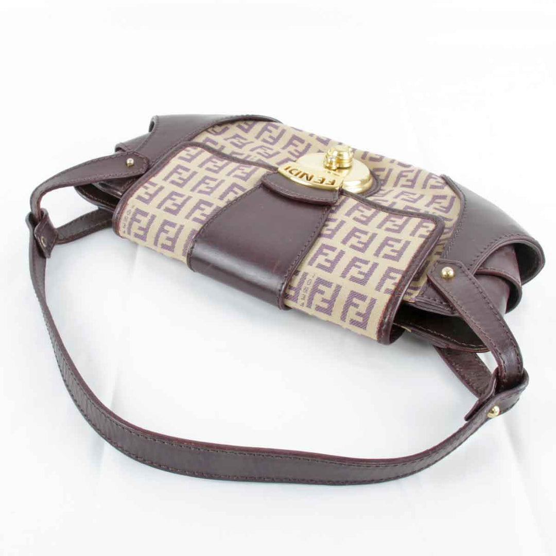 『USED』 
FENDI フェンディ 
 ズッキーノ ハンドバッグ 
キャンバス/レザー ダークパープル