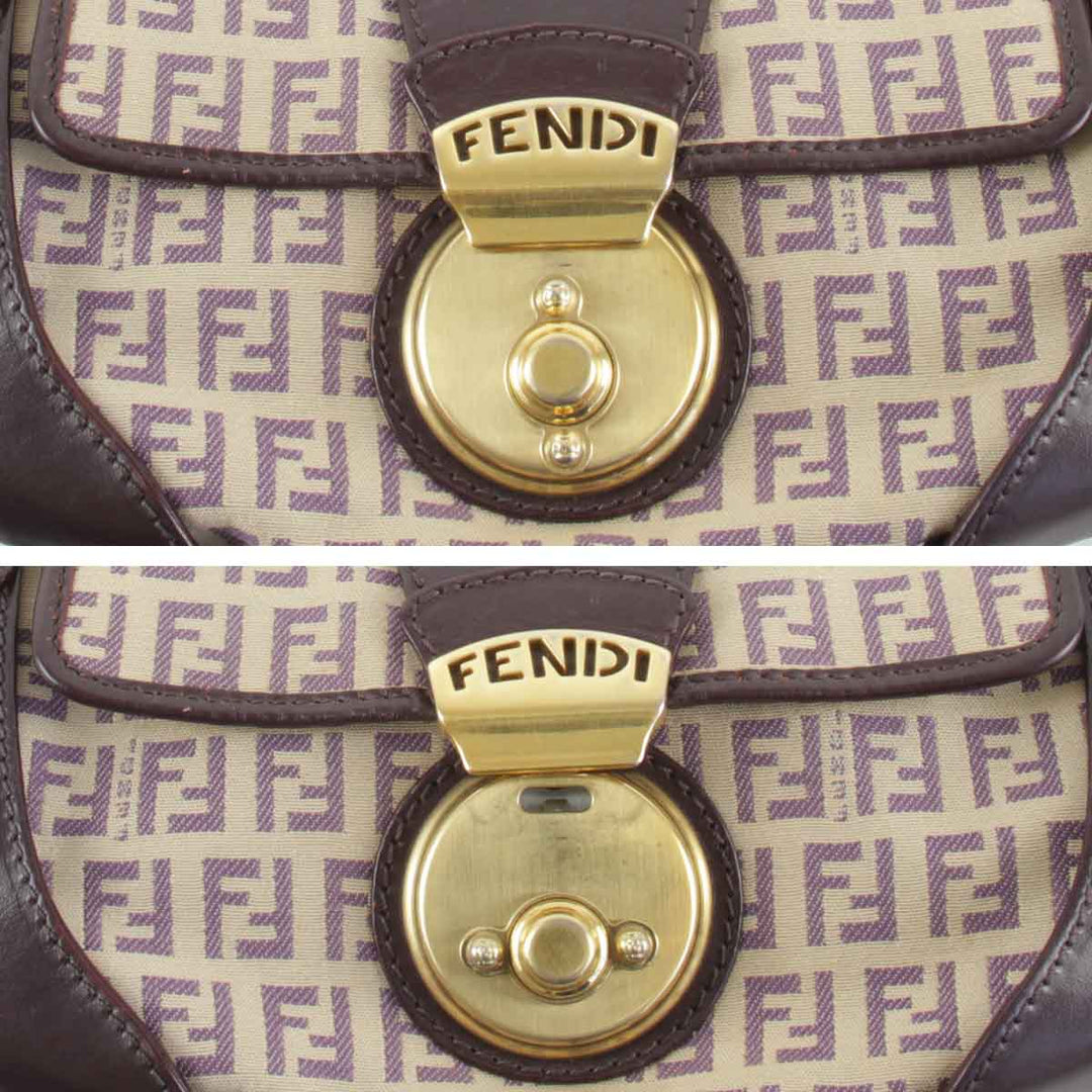 『USED』 
FENDI フェンディ 
 ズッキーノ ハンドバッグ 
キャンバス/レザー ダークパープル