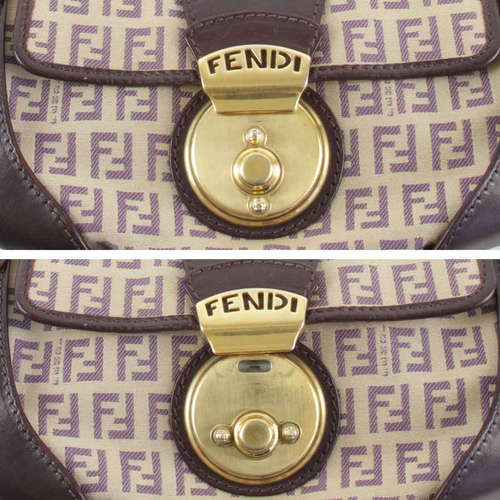 『USED』 
FENDI フェンディ 
 ズッキーノ ハンドバッグ 
キャンバス/レザー ダークパープル