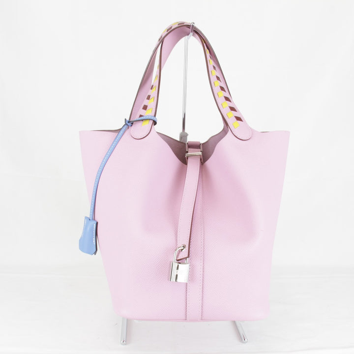 美品『USED』 
HERMES エルメス 
 トレサージュMM ヴォーエプソン ハンドバッグ 
レザー ピンク