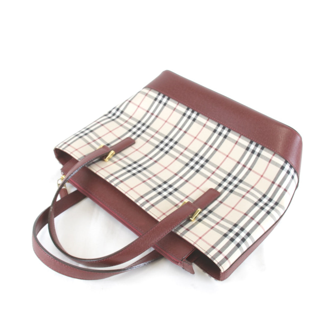 【価格改定】美品『USED』 
BURBERRY バーバリー 
 ノバチェック レッド ハンドバッグ 
キャンバス/レザー レッド