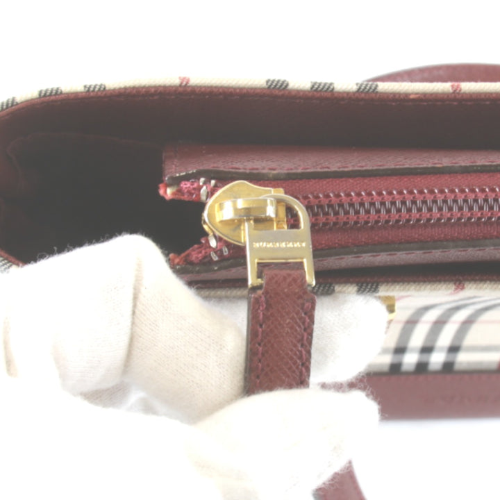 【価格改定】美品『USED』 
BURBERRY バーバリー 
 ノバチェック レッド ハンドバッグ 
キャンバス/レザー レッド