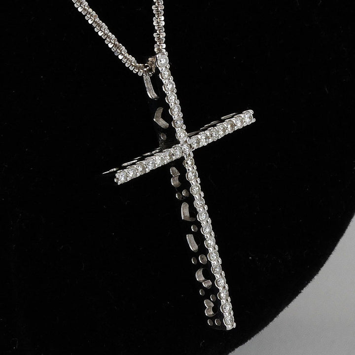 美品『USED』 K18WG 
 クロス ネックレス
 ダイヤモンド 0.50 6.1g