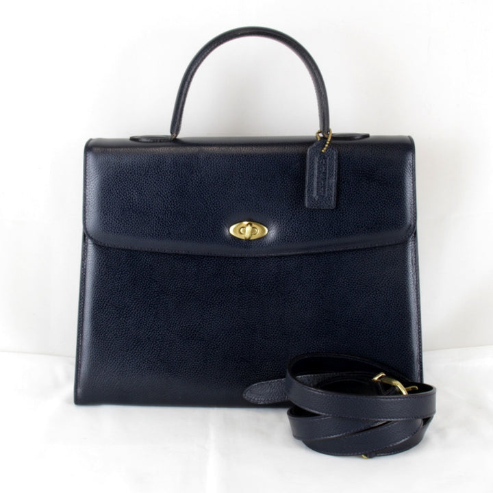 『USED』 
COACH コーチ 
 4414 ターンロック 2WAY ハンドバッグ 
レザー ネイビー