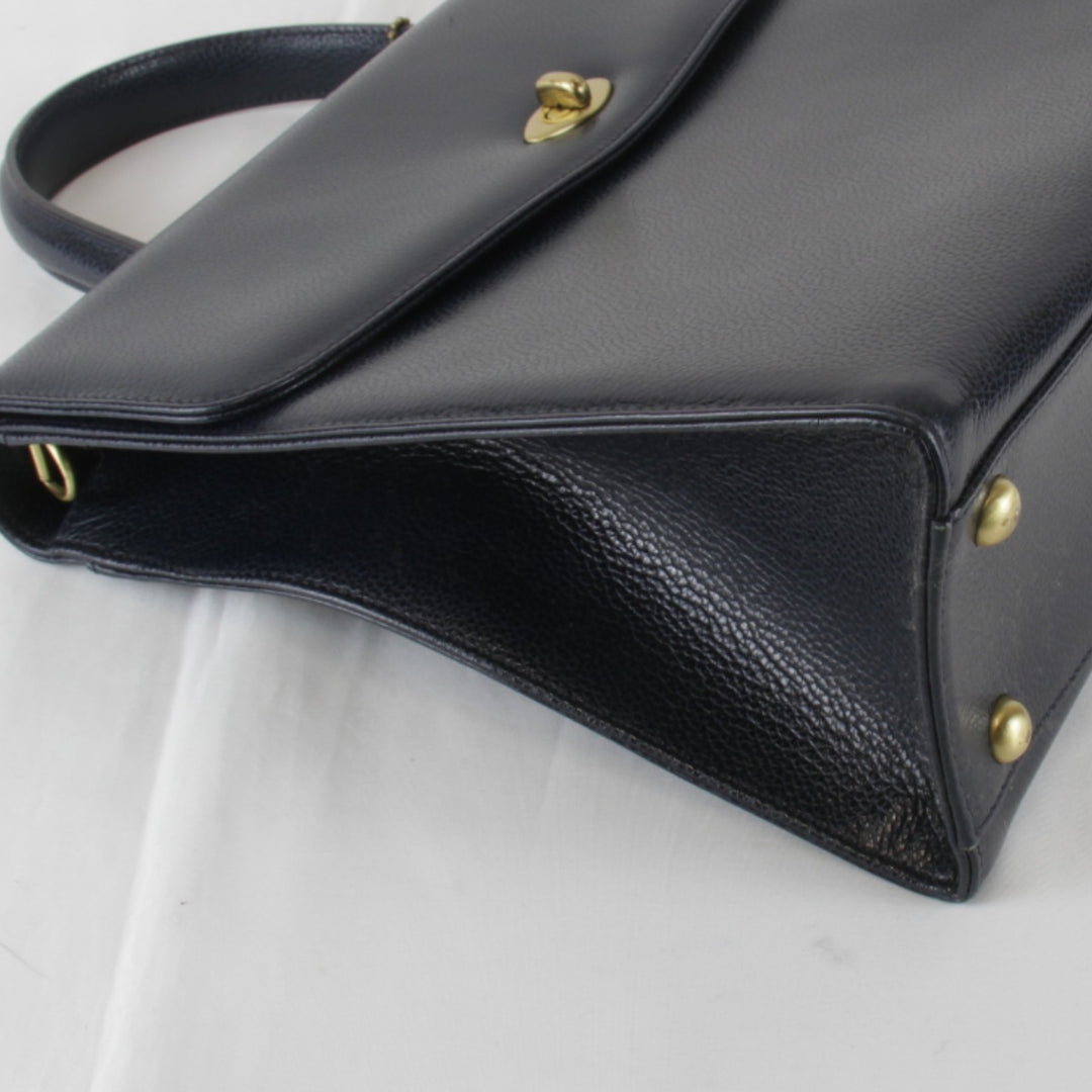 『USED』 
COACH コーチ 
 4414 ターンロック 2WAY ハンドバッグ 
レザー ネイビー