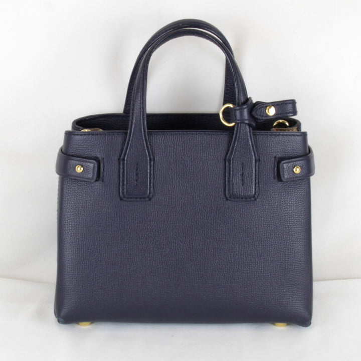 良品『USED』 
BURBERRY バーバリー 
 スモールバナー 2WAY ハンドバッグ 
レザー ネイビー