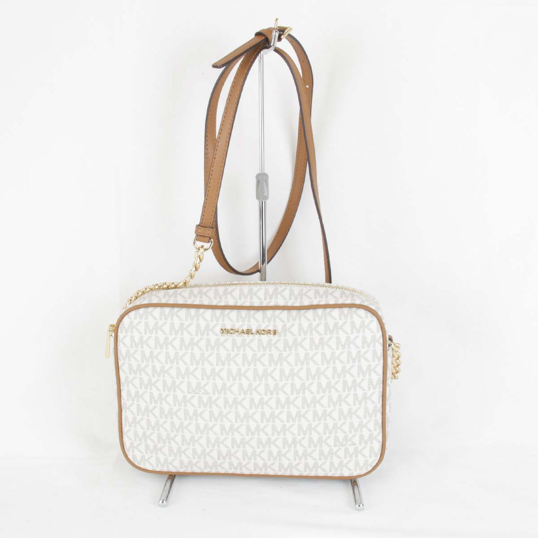美品『USED』 
Michael Kors マイケルコース 
 MKシグネチャー ショルダーバッグ 
PVCコーティングキャンバス ホワイト