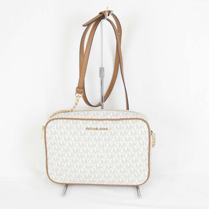 美品『USED』 
Michael Kors マイケルコース 
 MKシグネチャー ショルダーバッグ 
PVCコーティングキャンバス ホワイト