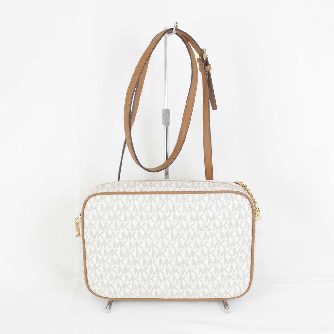 美品『USED』 
Michael Kors マイケルコース 
 MKシグネチャー ショルダーバッグ 
PVCコーティングキャンバス ホワイト