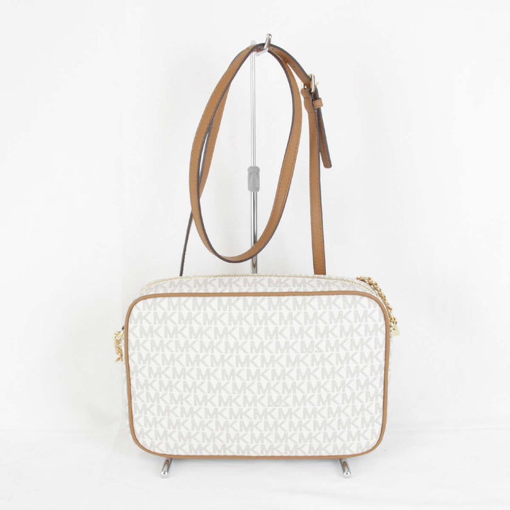 美品『USED』 
Michael Kors マイケルコース 
 MKシグネチャー ショルダーバッグ 
PVCコーティングキャンバス ホワイト