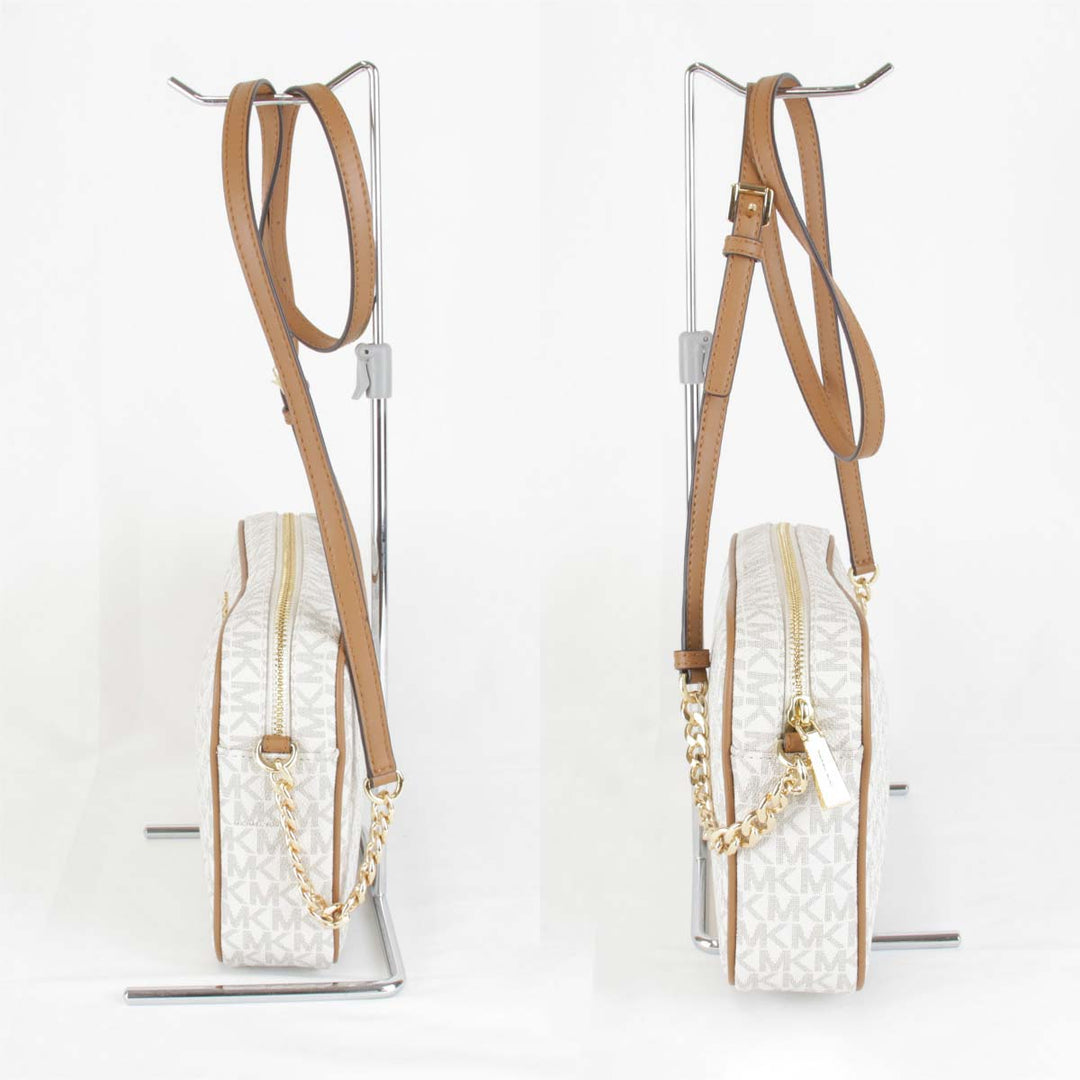 美品『USED』 
Michael Kors マイケルコース 
 MKシグネチャー ショルダーバッグ 
PVCコーティングキャンバス ホワイト