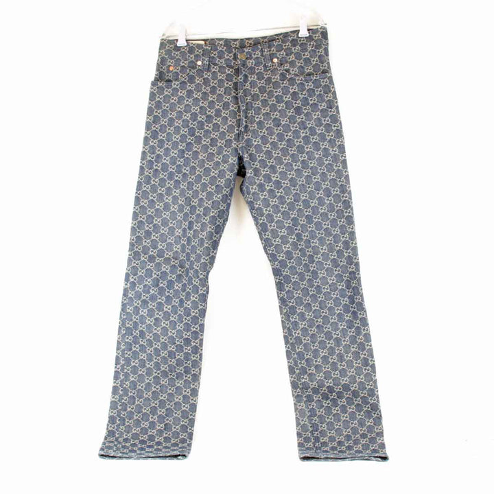 美品『USED』 
GUCCI グッチ 
 総GG柄 サイズ32 デニムパンツ 
コットン ネイビー