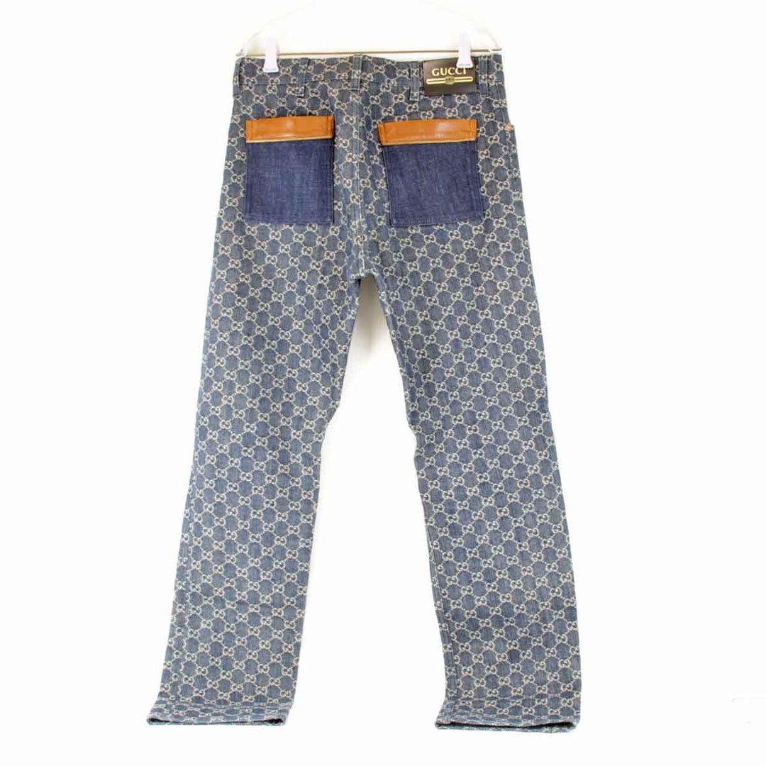 美品『USED』 
GUCCI グッチ 
 総GG柄 サイズ32 デニムパンツ 
コットン ネイビー
