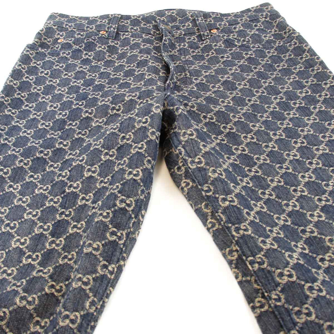 美品『USED』 
GUCCI グッチ 
 総GG柄 サイズ32 デニムパンツ 
コットン ネイビー