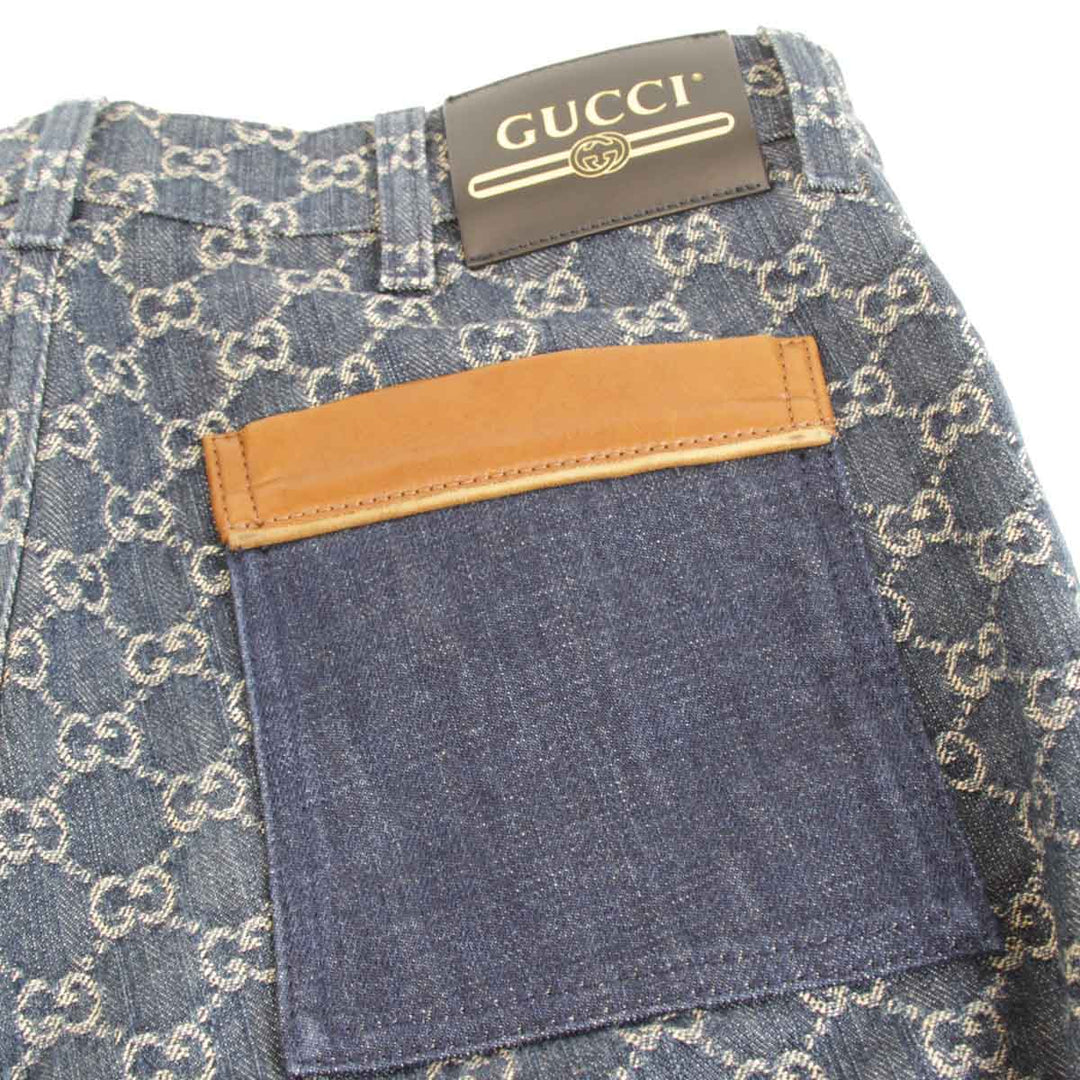 美品『USED』 
GUCCI グッチ 
 総GG柄 サイズ32 デニムパンツ 
コットン ネイビー