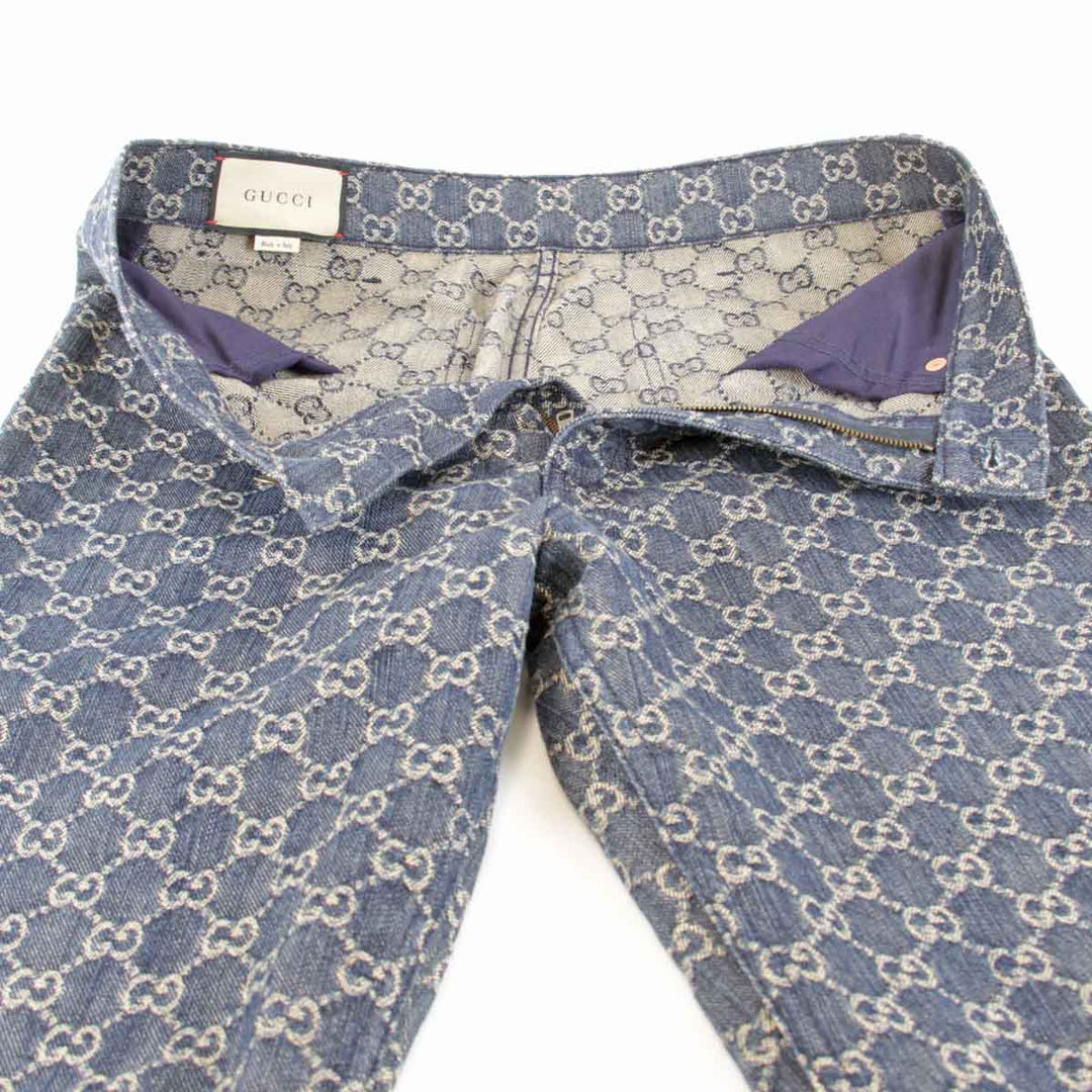 美品『USED』 
GUCCI グッチ 
 総GG柄 サイズ32 デニムパンツ 
コットン ネイビー